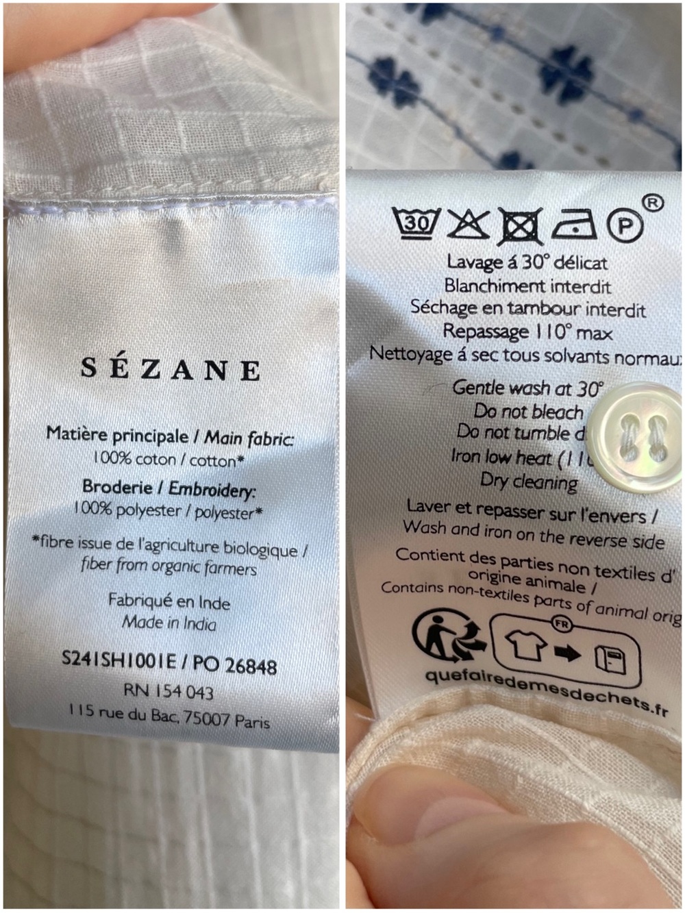 SEZANE NWT White Blue Cream Floral Embroidered Ruffle Button Down Chlo Shirt Top - Picture 14 of 17
